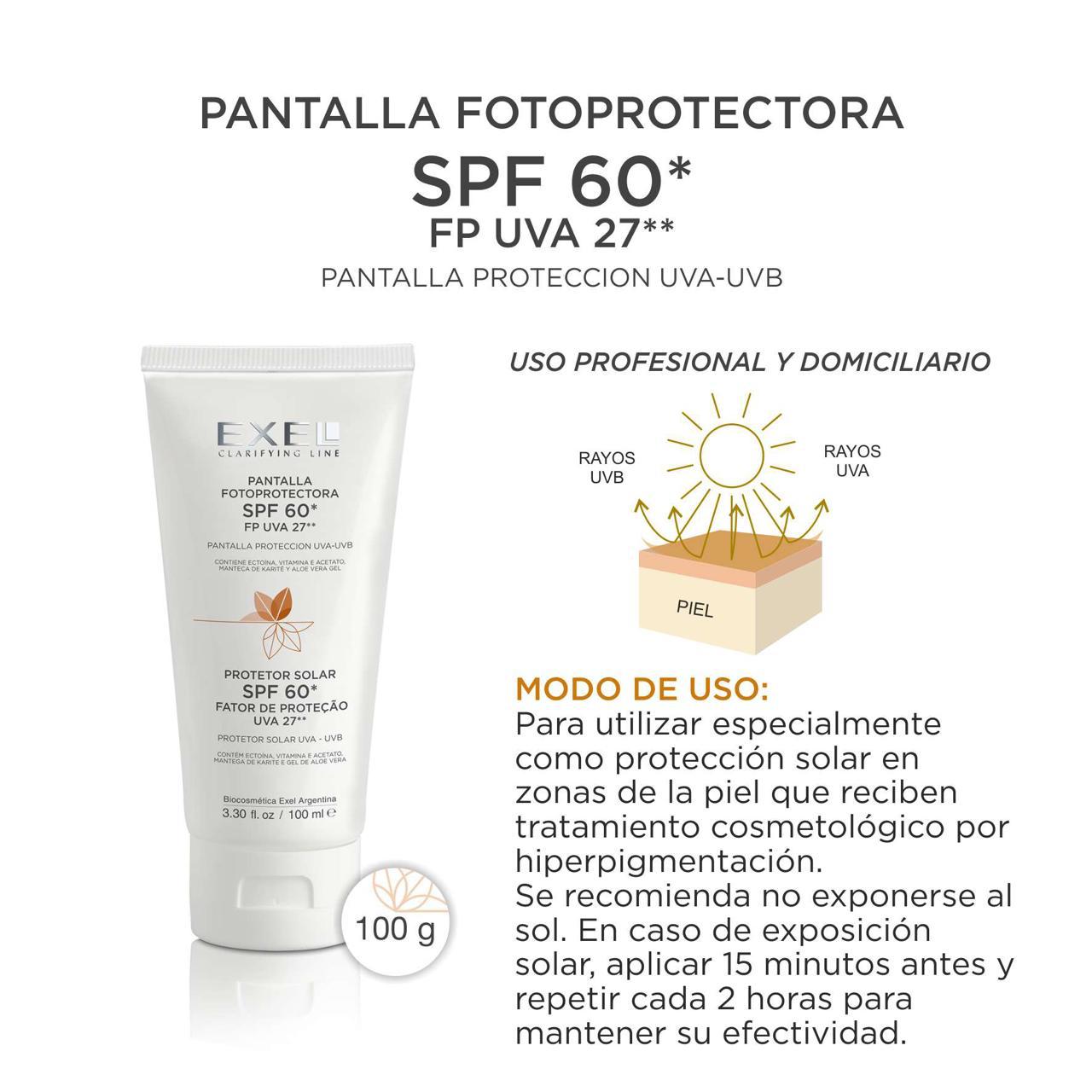 Pantalla fotoprotectora SPF60, Fp UVA 27. EXEL